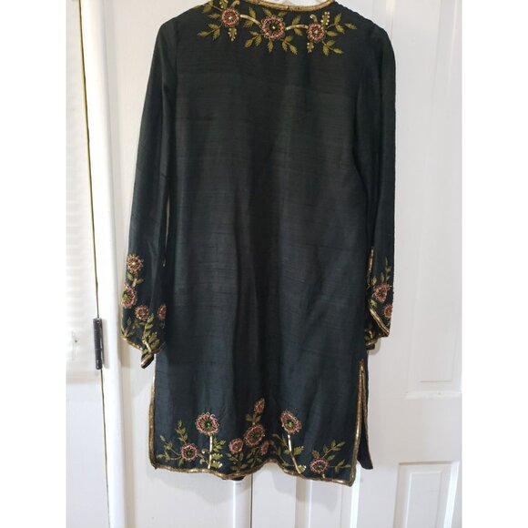Aftershock Silk Beaded Jacket Duster Vintage Y2K Black Bell Sleeves S Fairy Boho - Picture 6 of 7